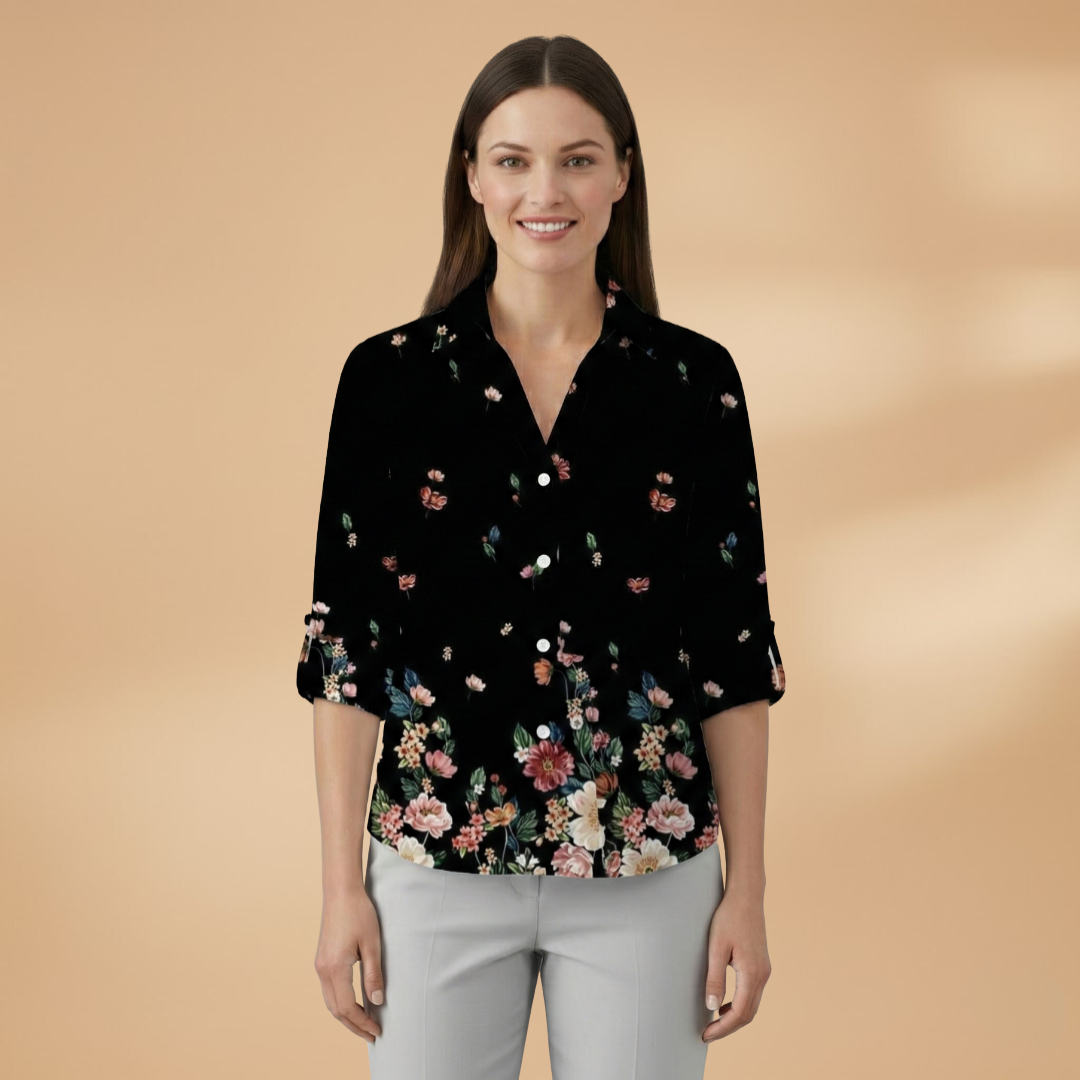 Women's Blouse with Floral Pattern and Contrast Design