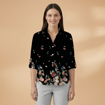 Women's Blouse with Floral Pattern and Contrast Design