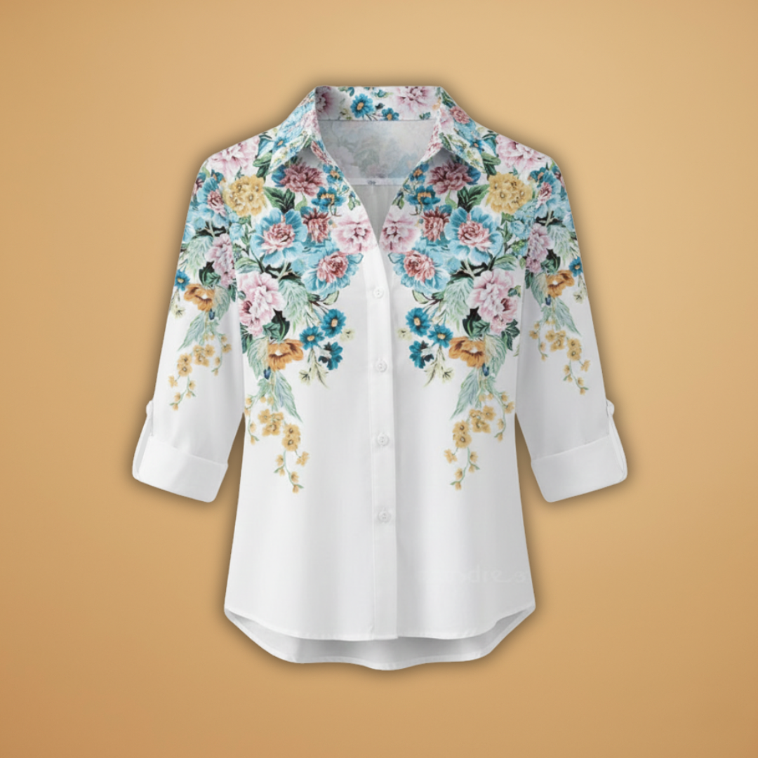 Women's Blouse with Floral Pattern and Contrast Design