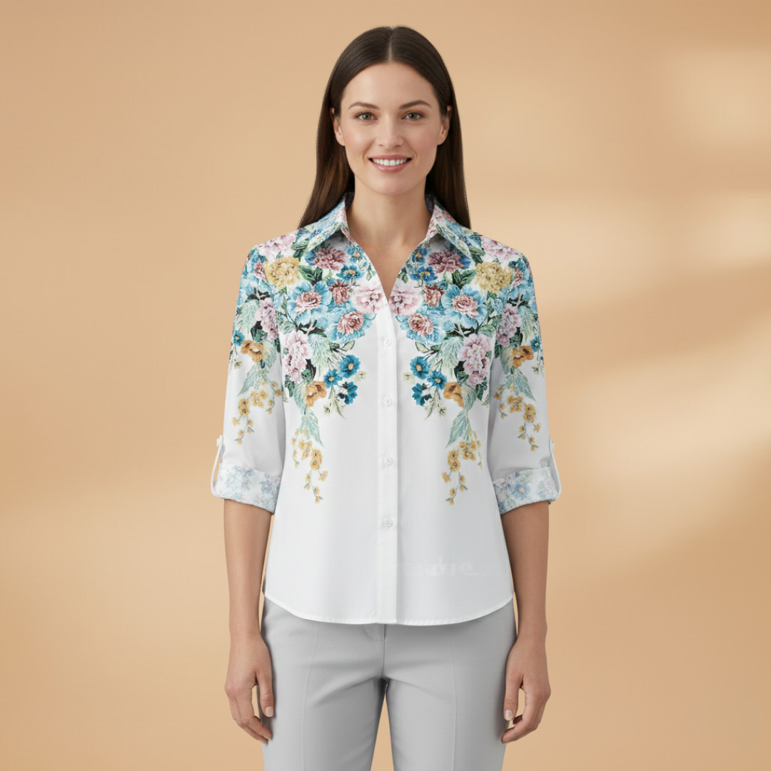 Women's Blouse with Floral Pattern and Contrast Design