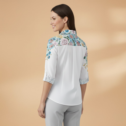 Women's Blouse with Floral Pattern and Contrast Design