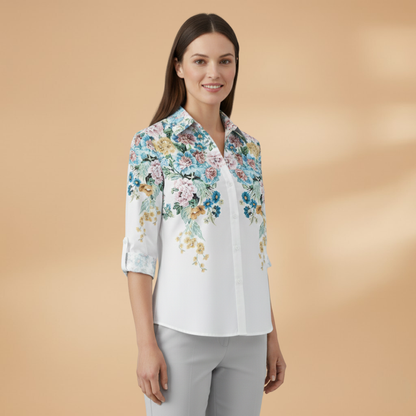 Women's Blouse with Floral Pattern and Contrast Design