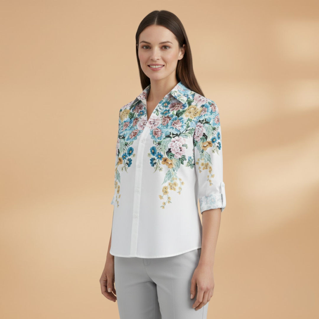 Women's Blouse with Floral Pattern and Contrast Design