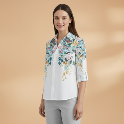 Women's Blouse with Floral Pattern and Contrast Design
