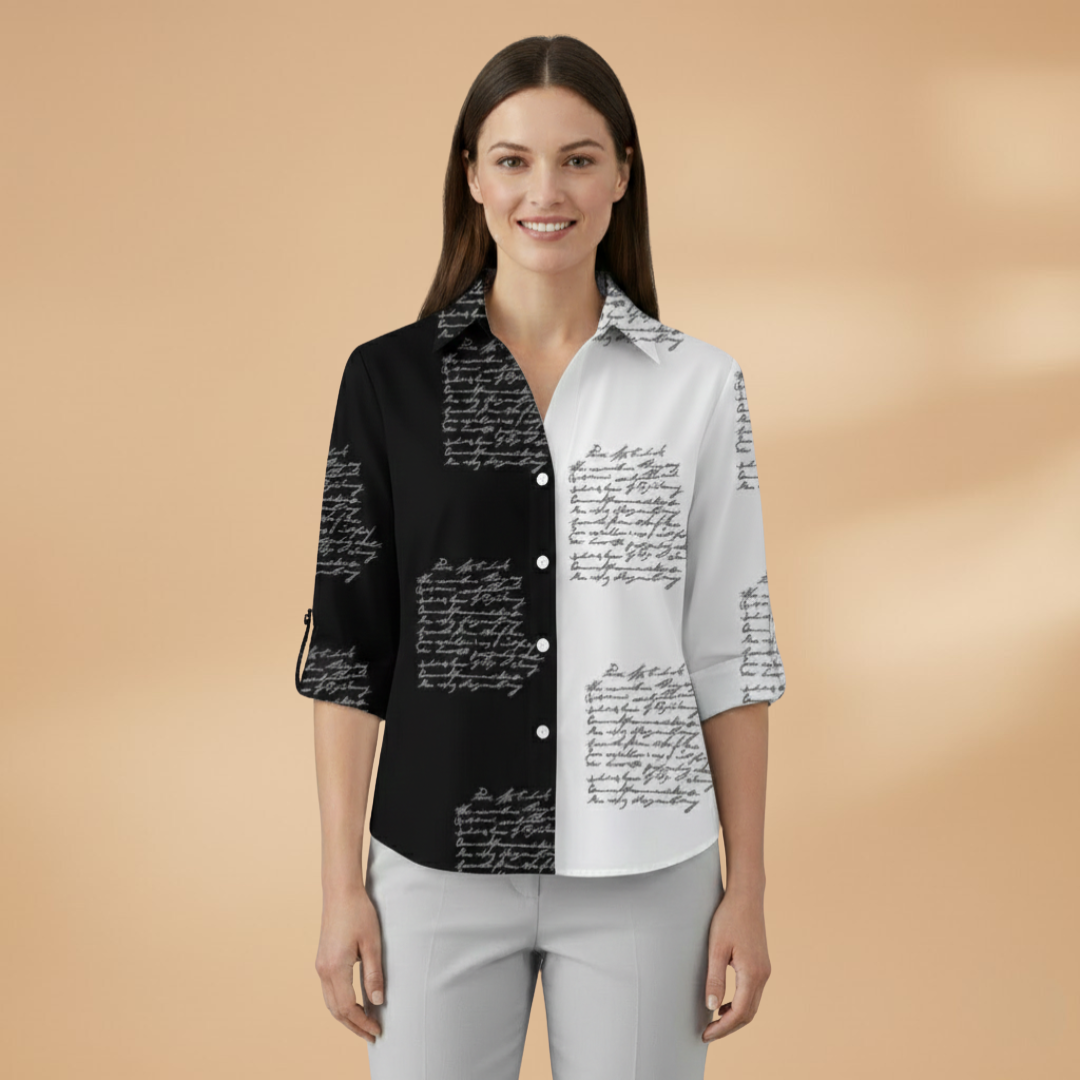 Women's Blouse with Floral Pattern and Contrast Design