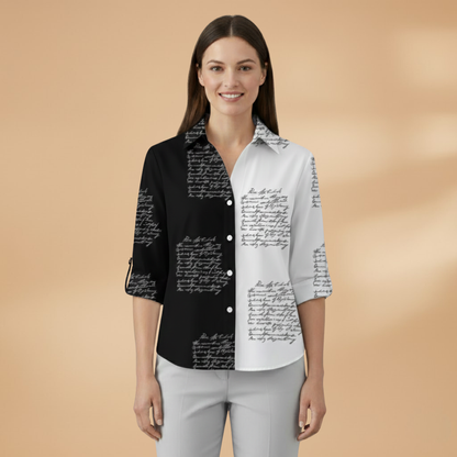 Women's Blouse with Floral Pattern and Contrast Design