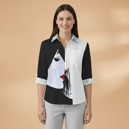 Women's Blouse with Floral Pattern and Contrast Design