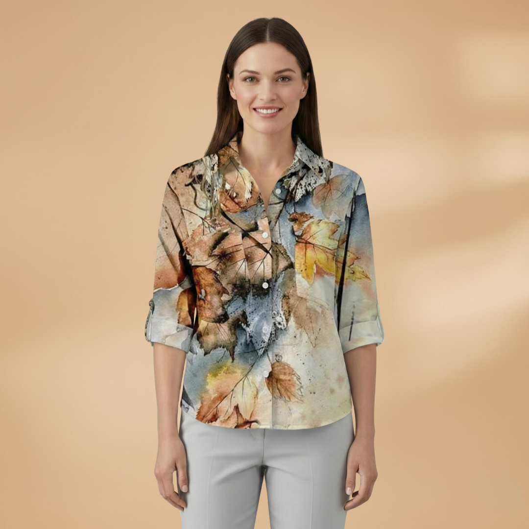 Women's Blouse with Floral Pattern and Contrast Design