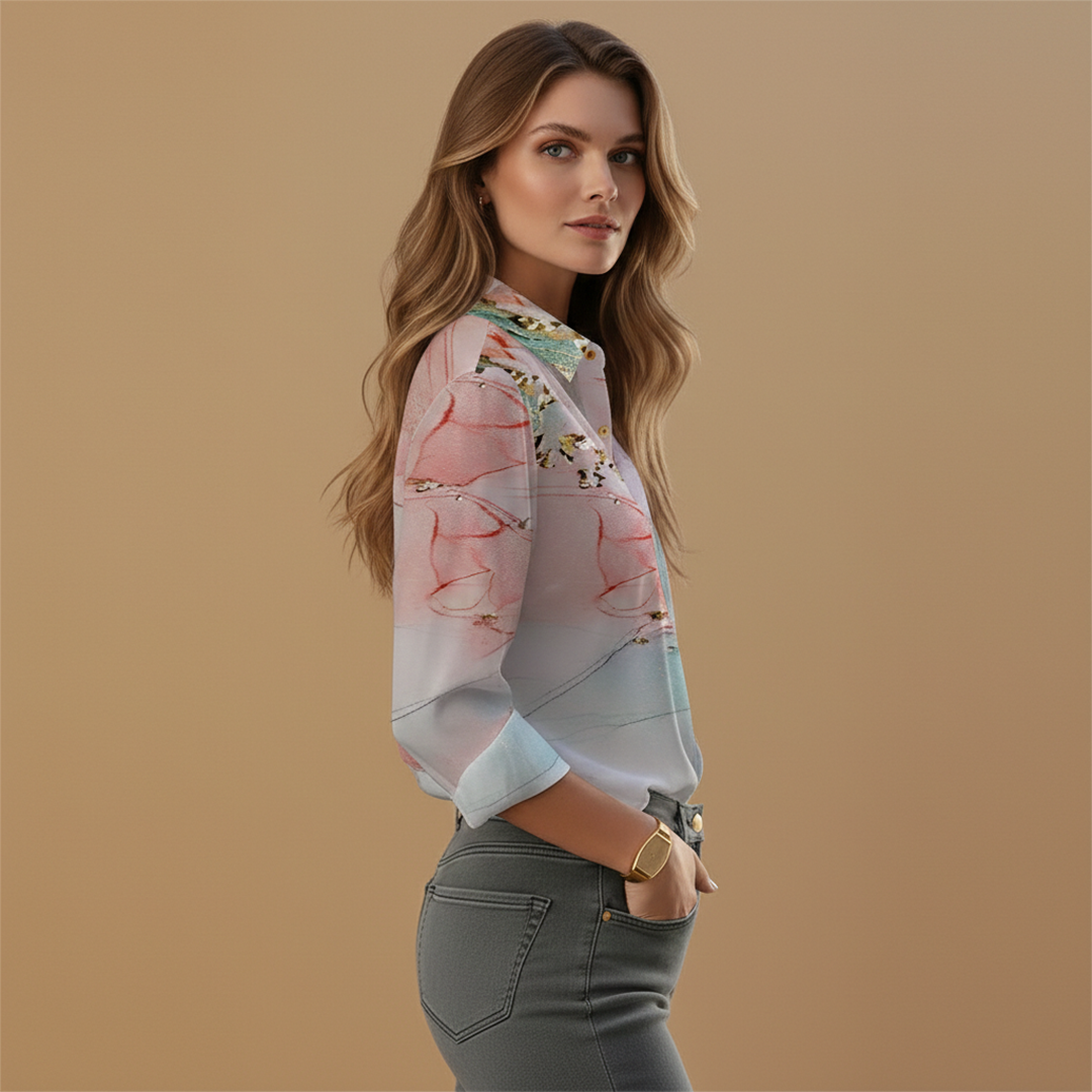 Women's Blouse with Floral Pattern and Long Sleeves for Stylish Occasions