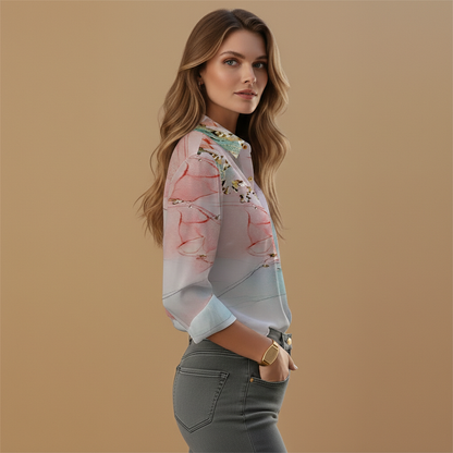 Women's Blouse with Floral Pattern and Long Sleeves for Stylish Occasions