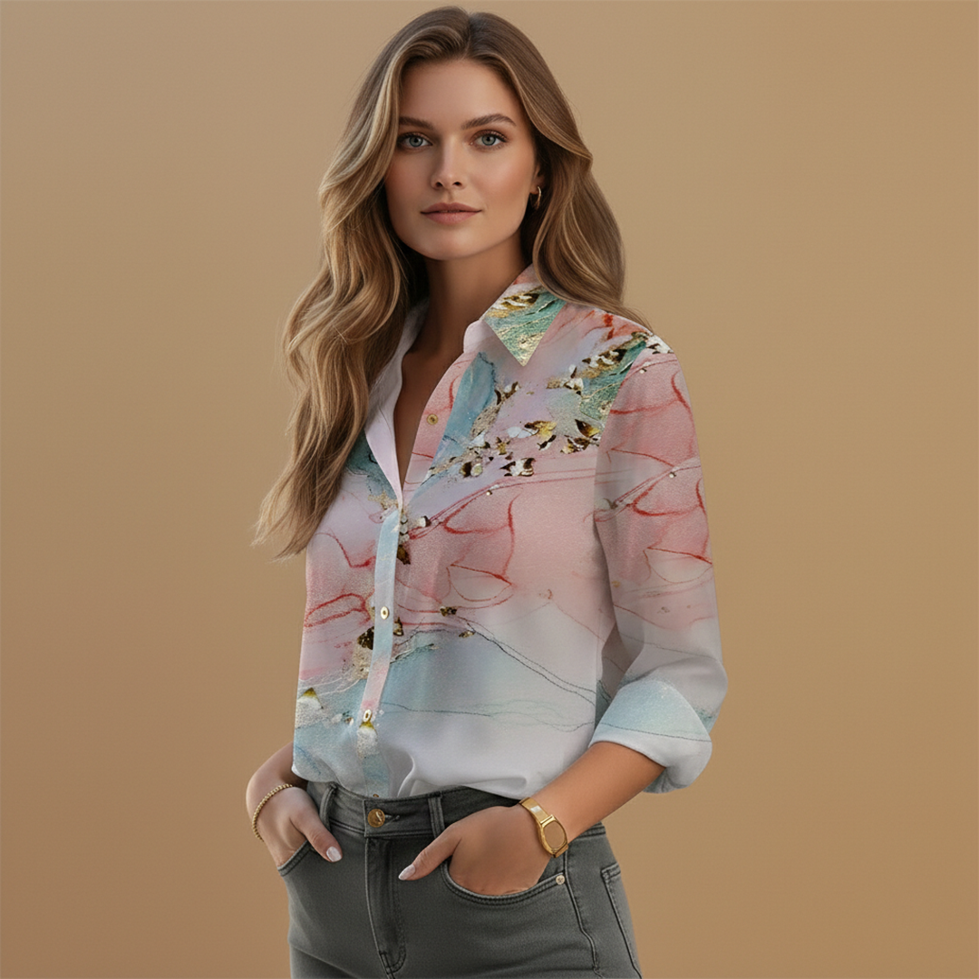 Women's Blouse with Floral Pattern and Long Sleeves for Stylish Occasions