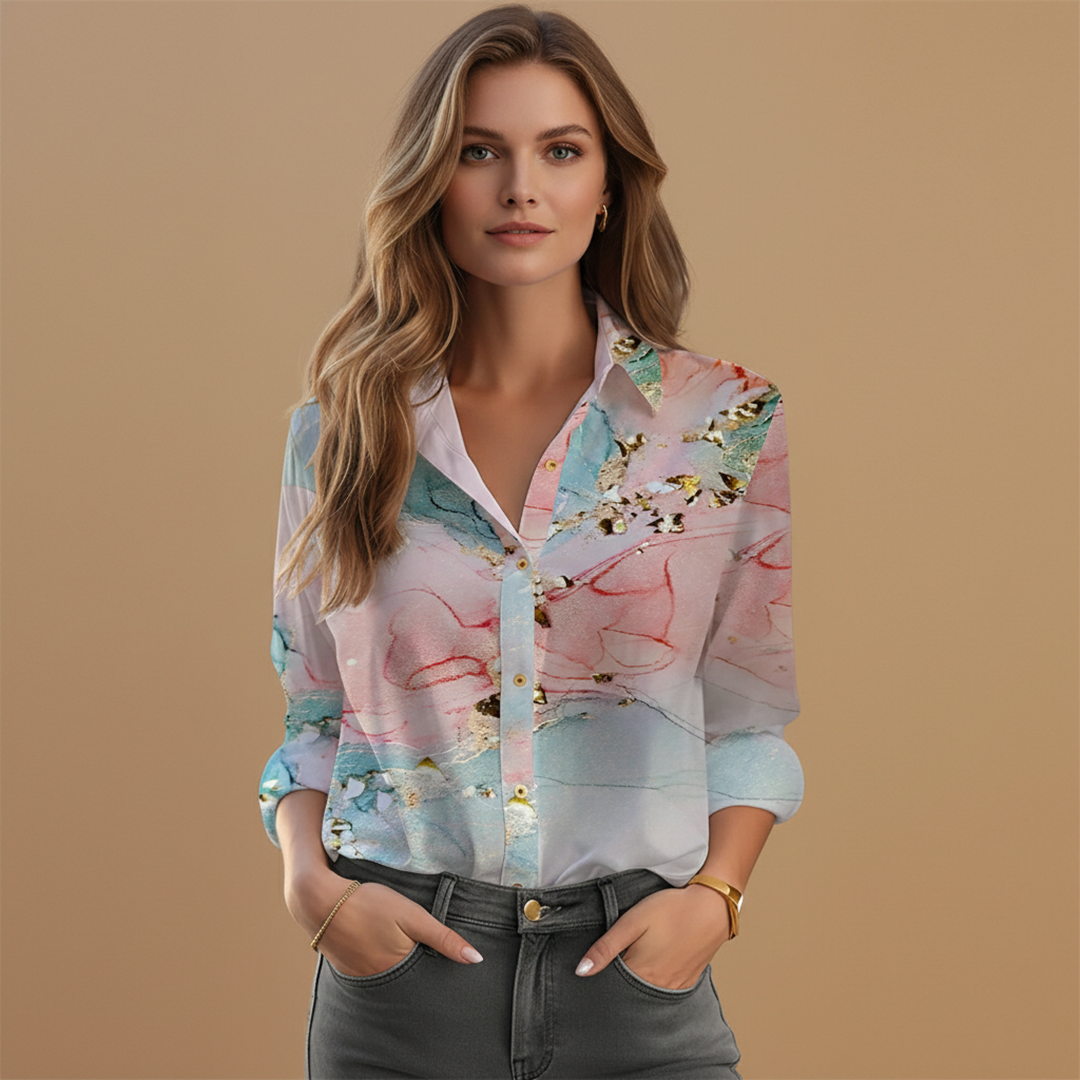 Women's Blouse with Floral Pattern and Long Sleeves for Stylish Occasions