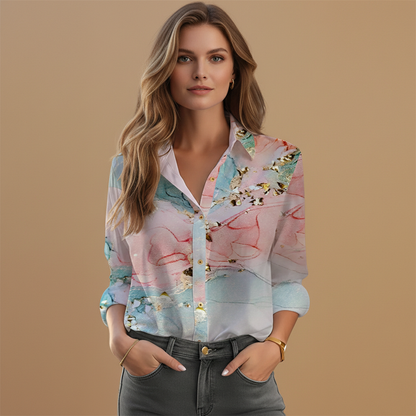 Women's Blouse with Floral Pattern and Long Sleeves for Stylish Occasions