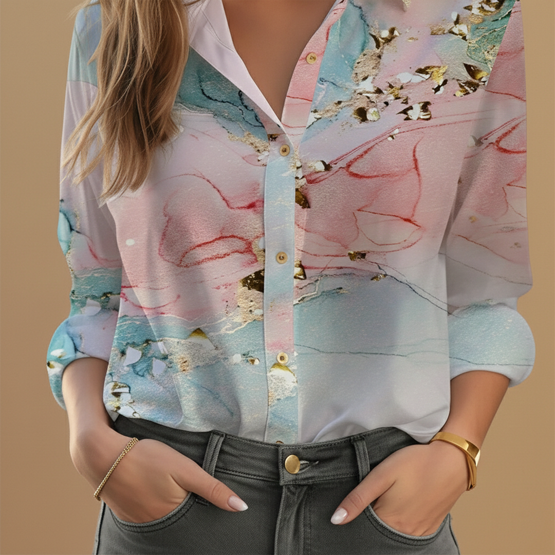 Women's Blouse with Floral Pattern and Long Sleeves for Stylish Occasions