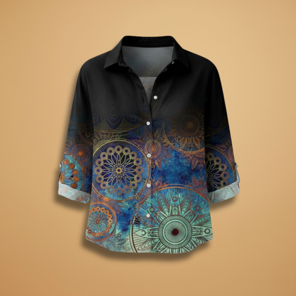 Women's Blouse with Floral and Colourblock Design for Casual Wear