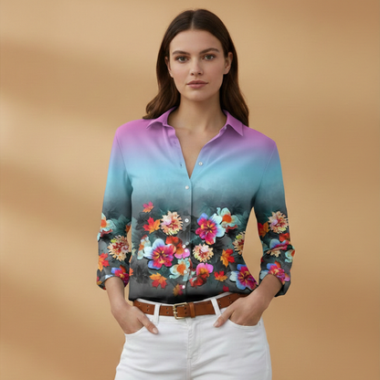 Women's Blouse with Floral and Colourblock Design for Casual Wear