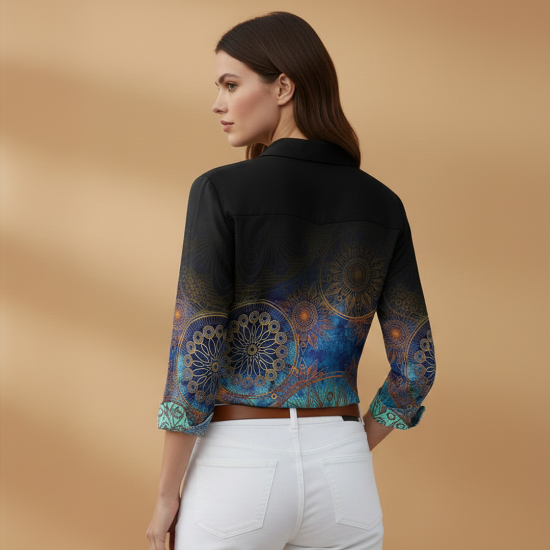 Women's Blouse with Floral and Colourblock Design for Casual Wear