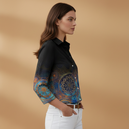 Women's Blouse with Floral and Colourblock Design for Casual Wear