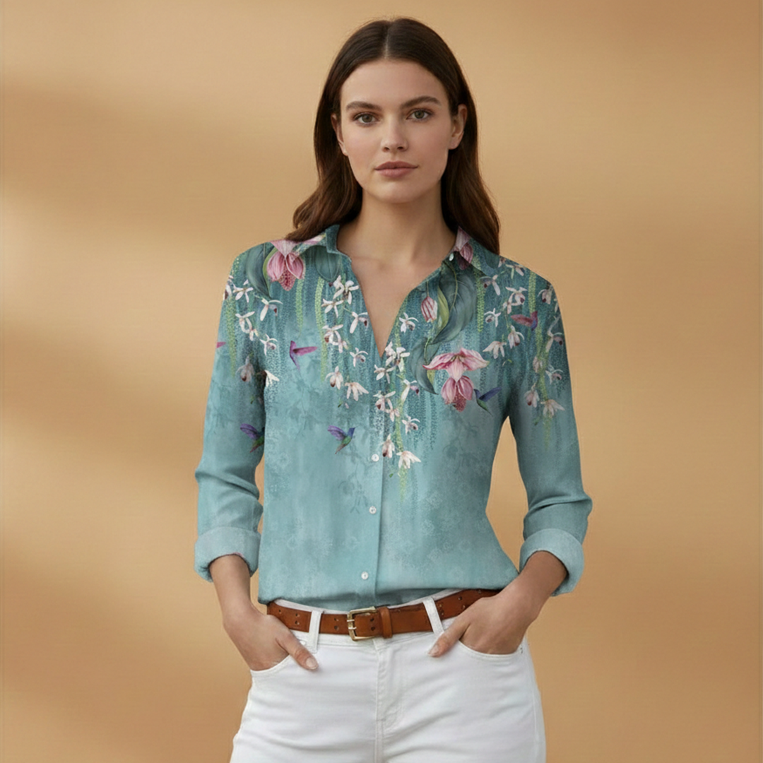 Women's Blouse with Floral and Colourblock Design for Casual Wear