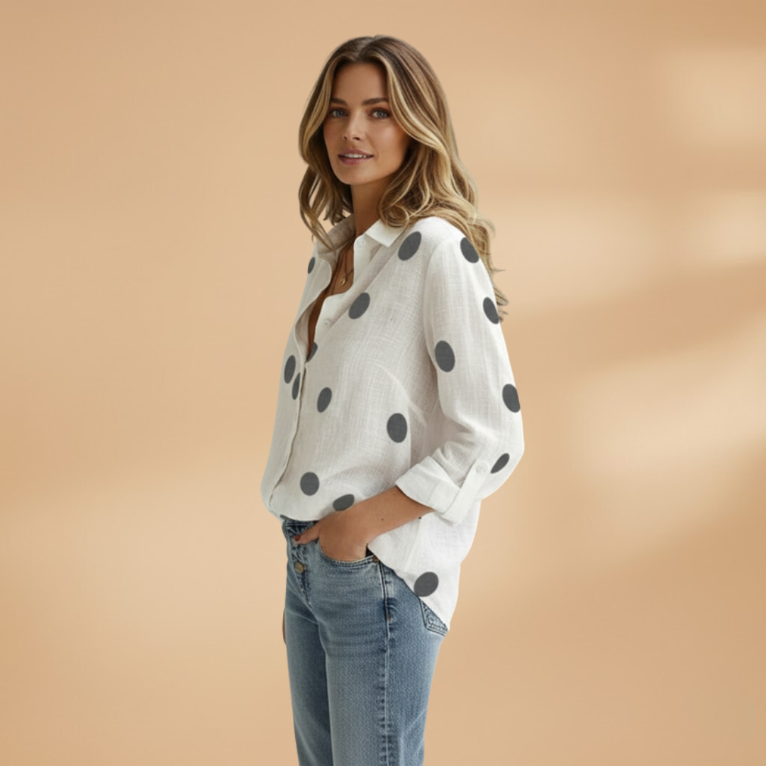 Women's Blouse with Long Sleeves and Button-Up Front