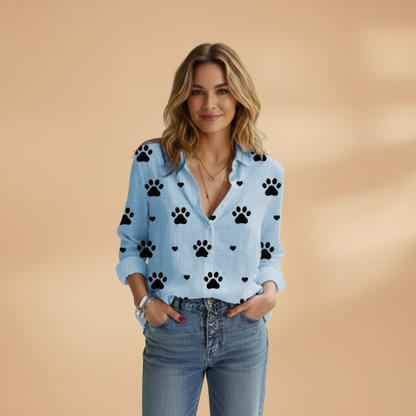 Women's Blouse with Long Sleeves and Button-Up Front