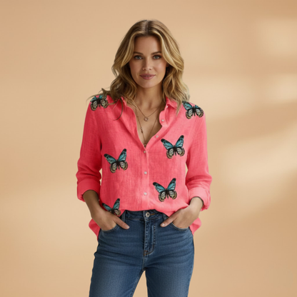 Women's Blouse with Long Sleeves and Button-Up Front