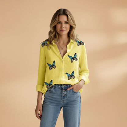 Women's Blouse with Long Sleeves and Button-Up Front