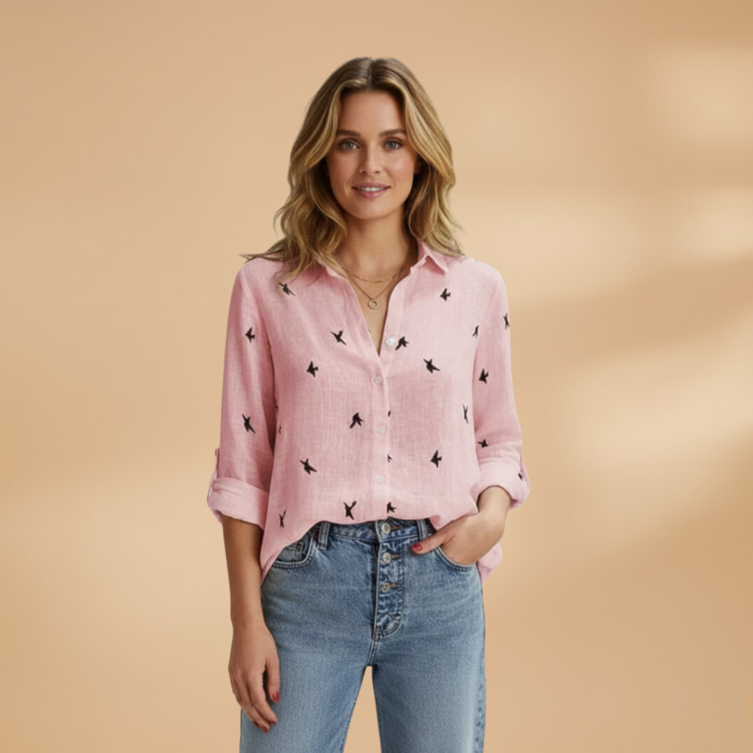 Women's Blouse with Long Sleeves and Button-Up Front