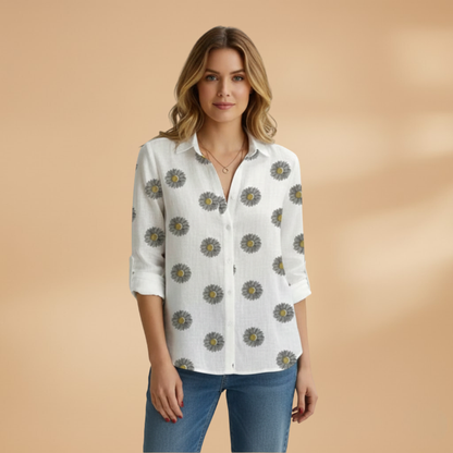 Women's Blouse with Long Sleeves and Button-Up Front