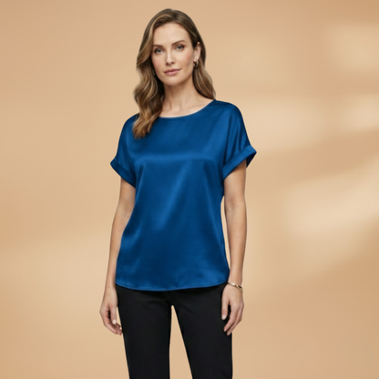 Women’s Blouse with Round Neck and Short Sleeves
