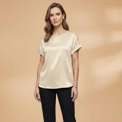 Women’s Blouse with Round Neck and Short Sleeves