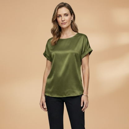 Women’s Blouse with Round Neck and Short Sleeves
