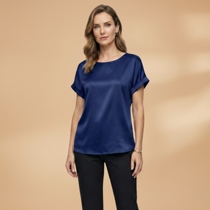 Women’s Blouse with Round Neck and Short Sleeves