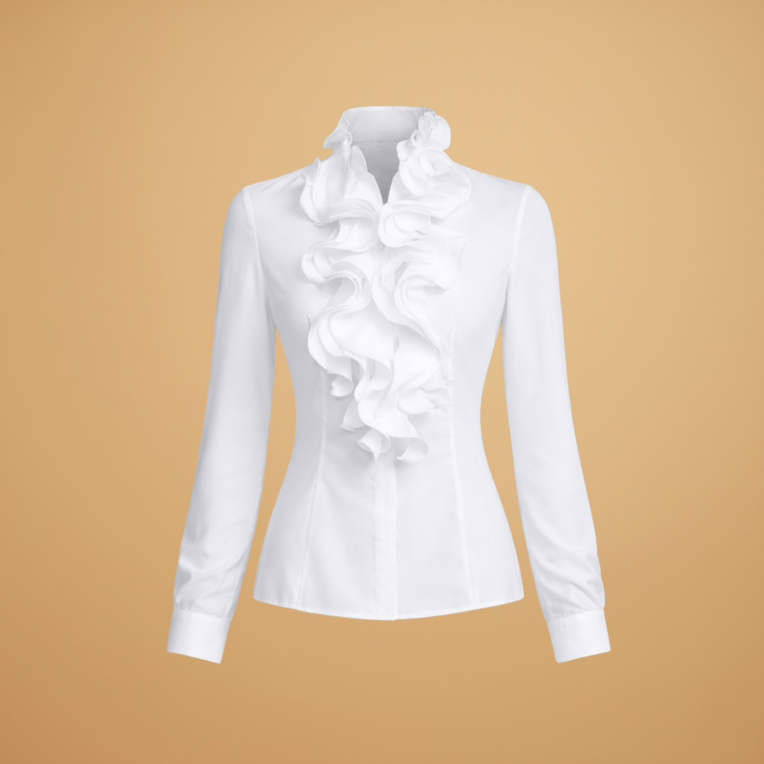 Women’s Blouse with Ruffled Front and Long Sleeves
