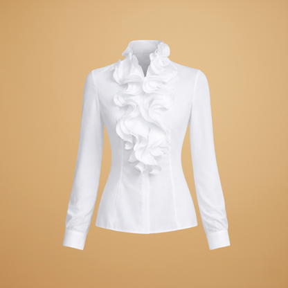 Women’s Blouse with Ruffled Front and Long Sleeves