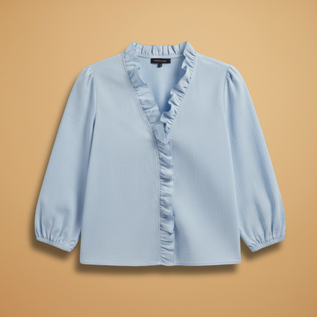 Women’s Blouse with Ruffles V-Neck and Long Sleeves