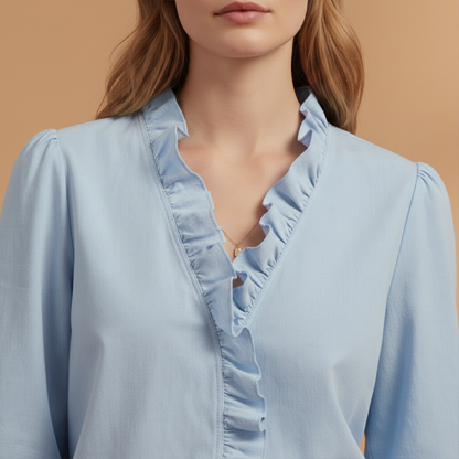 Women’s Blouse with Ruffles V-Neck and Long Sleeves