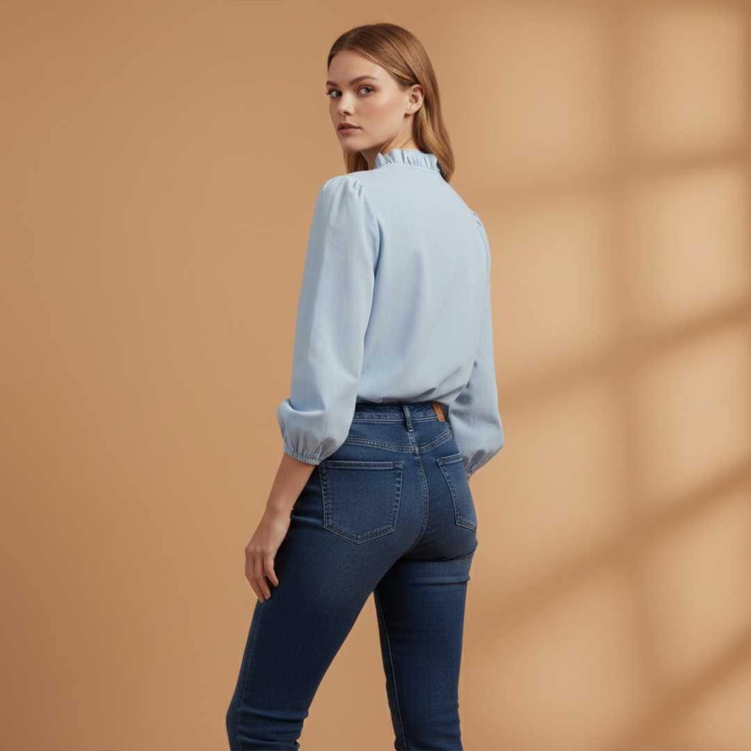 Women’s Blouse with Ruffles V-Neck and Long Sleeves