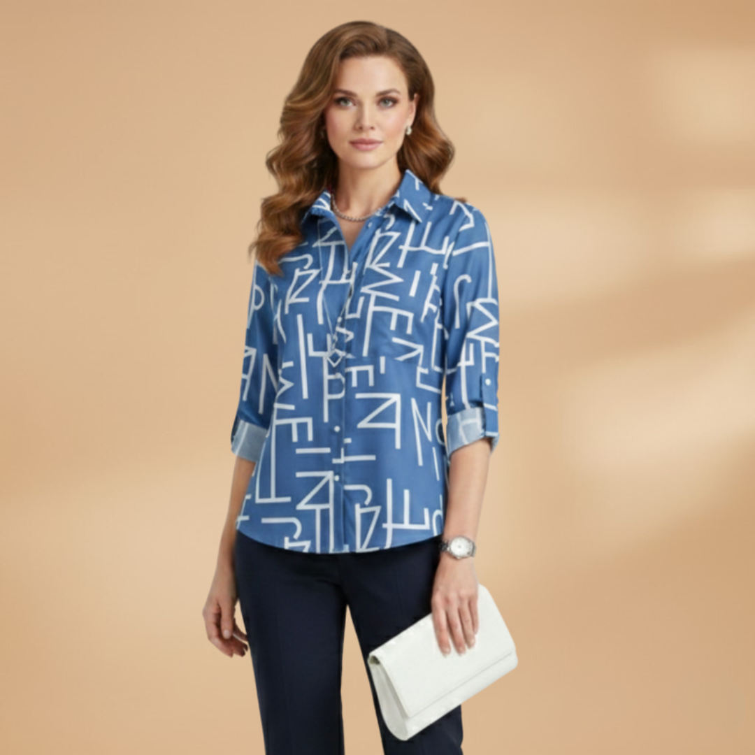 Women’s Blouse with Turn-Down Collar and Button Fastening