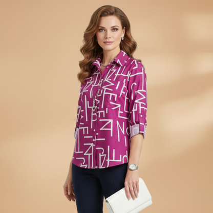 Women’s Blouse with Turn-Down Collar and Button Fastening