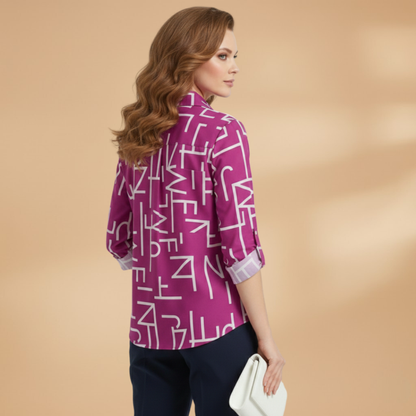 Women’s Blouse with Turn-Down Collar and Button Fastening