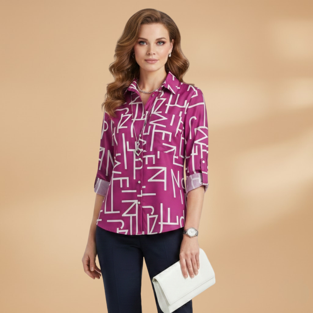 Women’s Blouse with Turn-Down Collar and Button Fastening