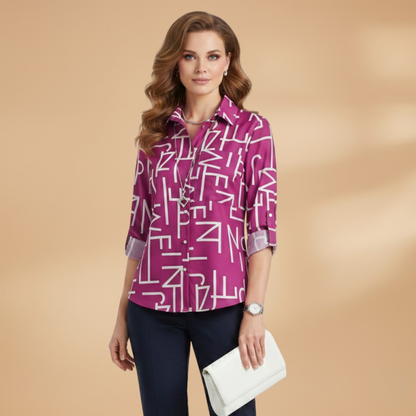 Women’s Blouse with Turn-Down Collar and Button Fastening