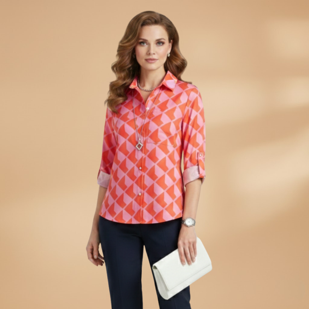 Women’s Blouse with Turn-Down Collar and Button Fastening