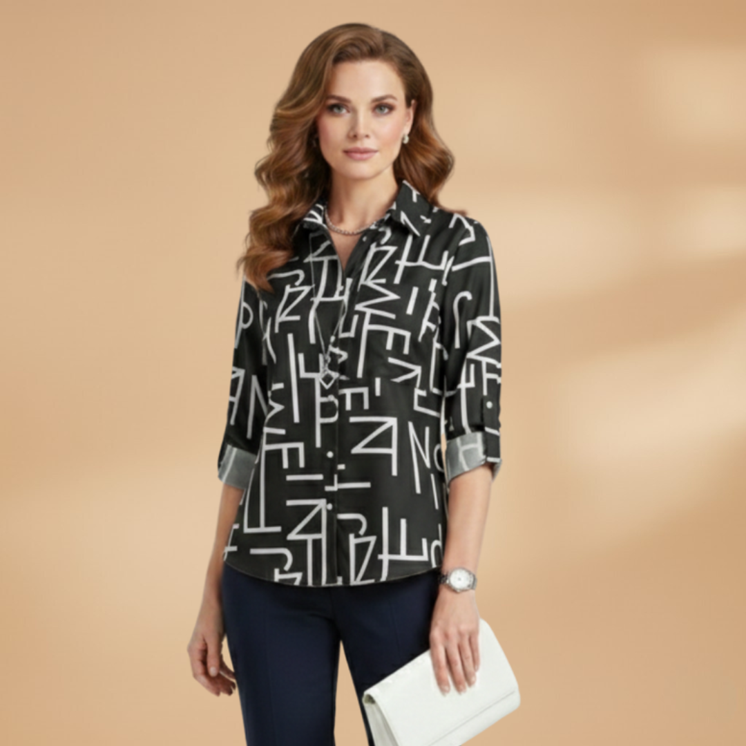 Women’s Blouse with Turn-Down Collar and Button Fastening