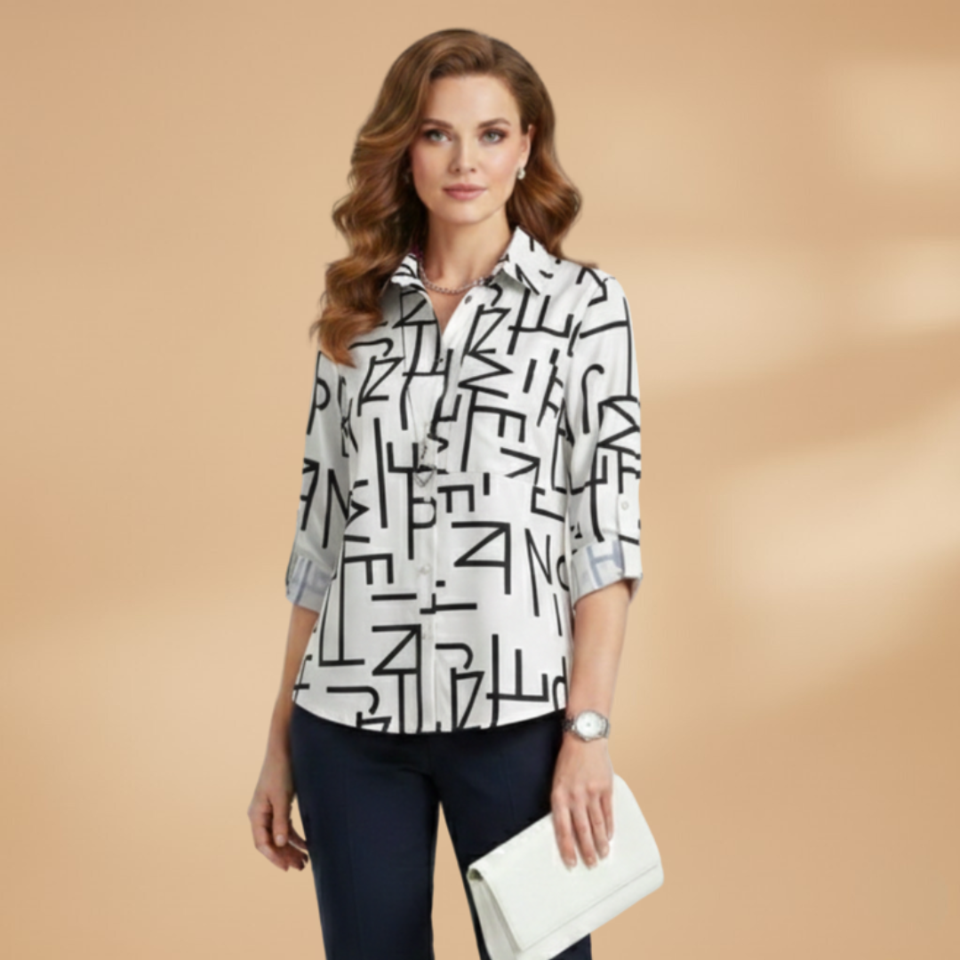 Women’s Blouse with Turn-Down Collar and Button Fastening