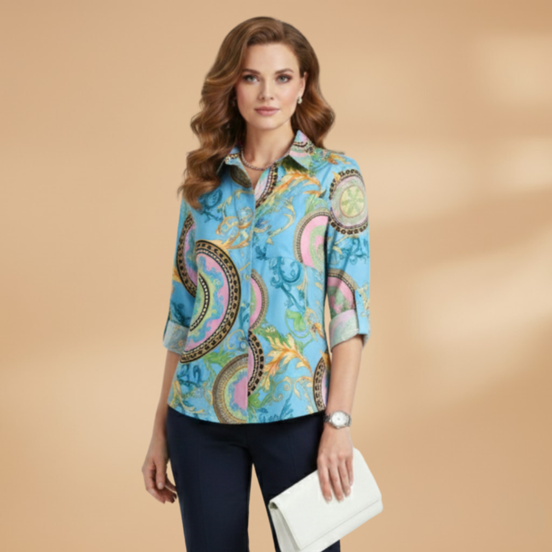 Women’s Blouse with Turn-Down Collar and Button Fastening