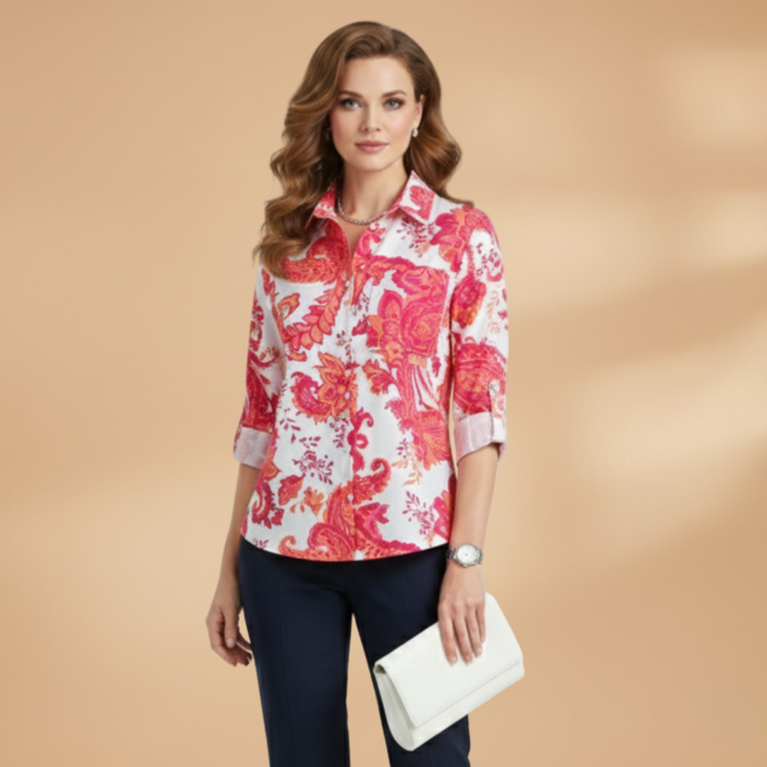 Women’s Blouse with Turn-Down Collar and Button Fastening