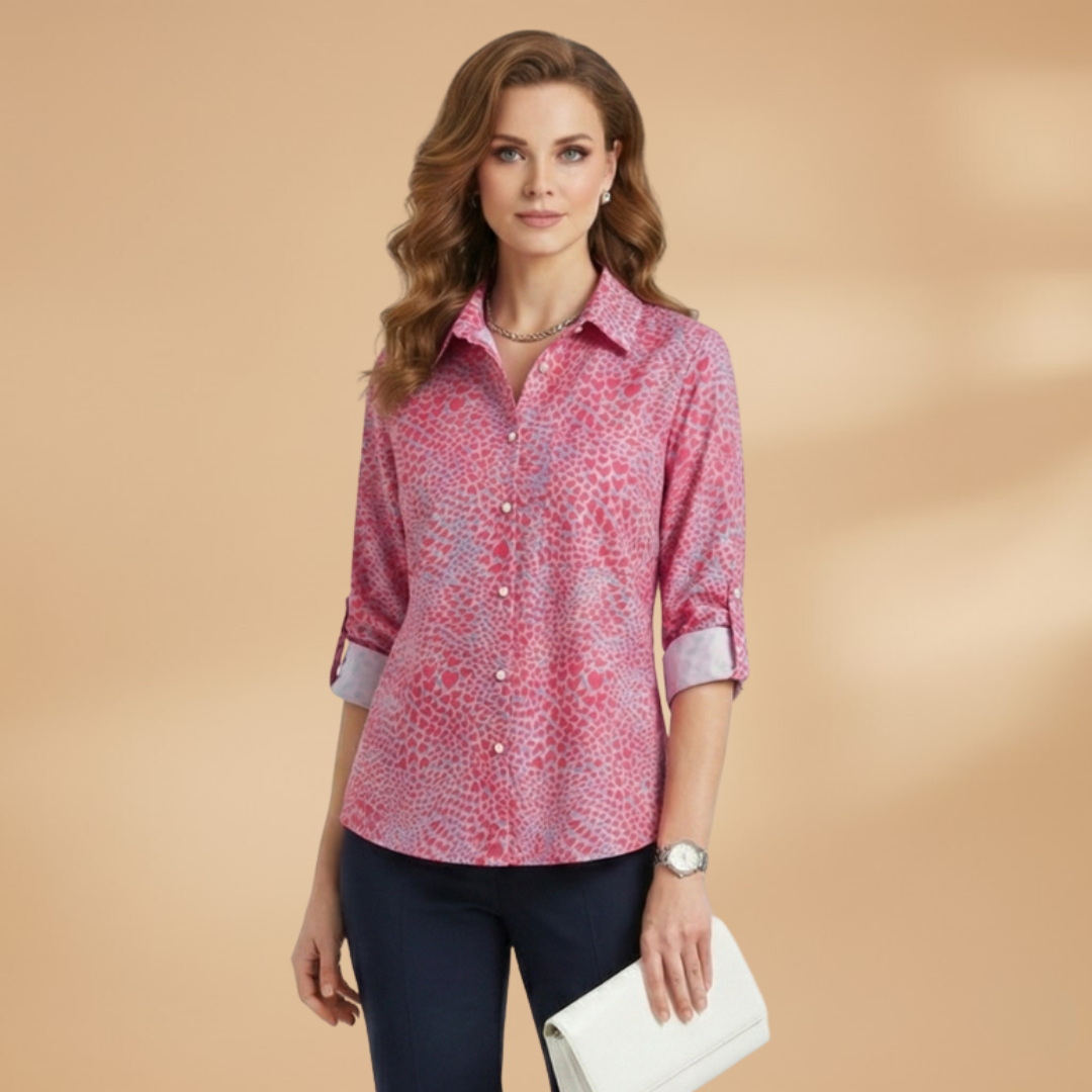 Women’s Blouse with Turn-Down Collar and Button Fastening