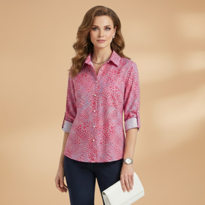 Women’s Blouse with Turn-Down Collar and Button Fastening